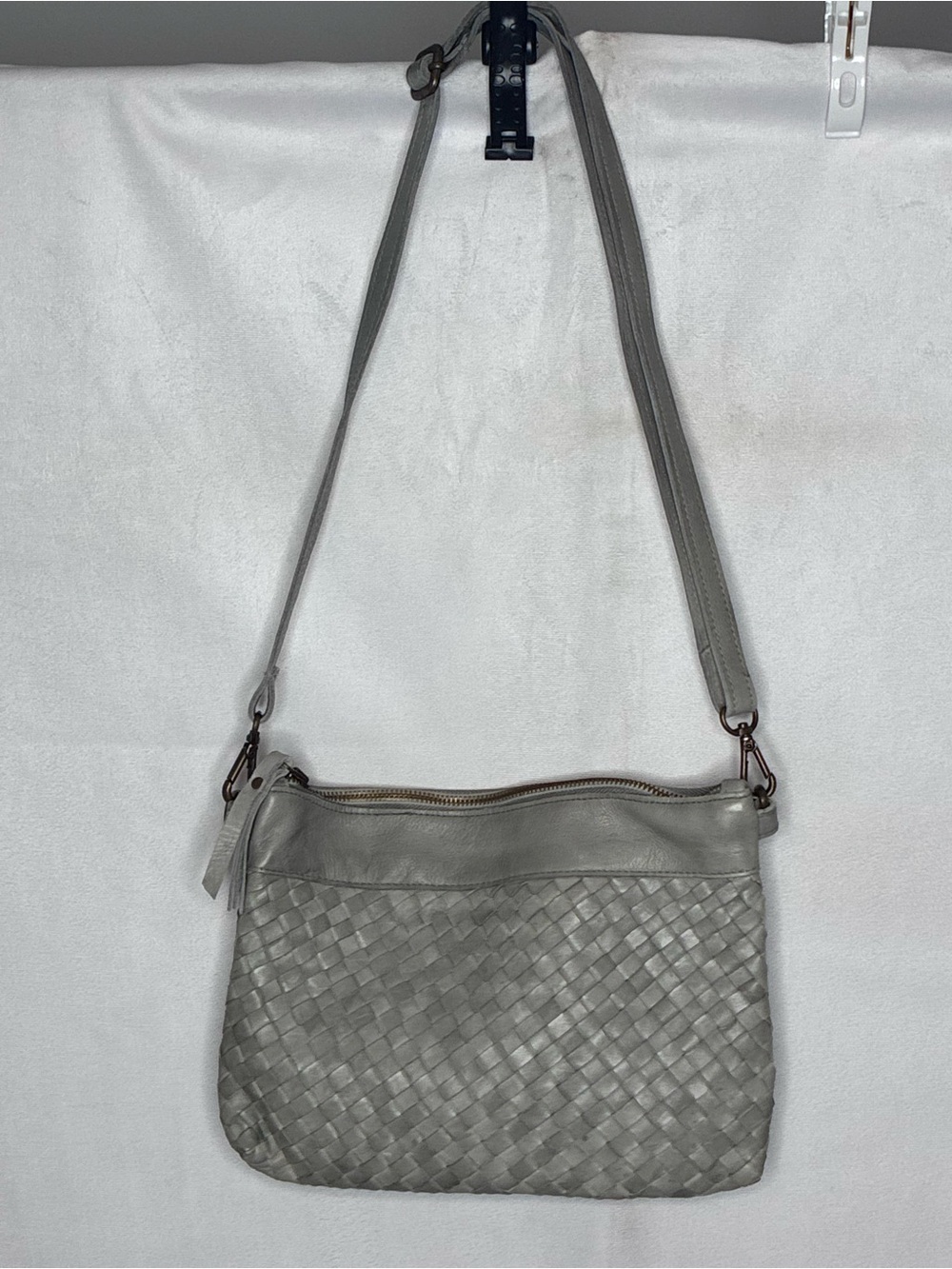 Vintage Viola Castellani Milano Woven Leather Crossbody Bag in Gray